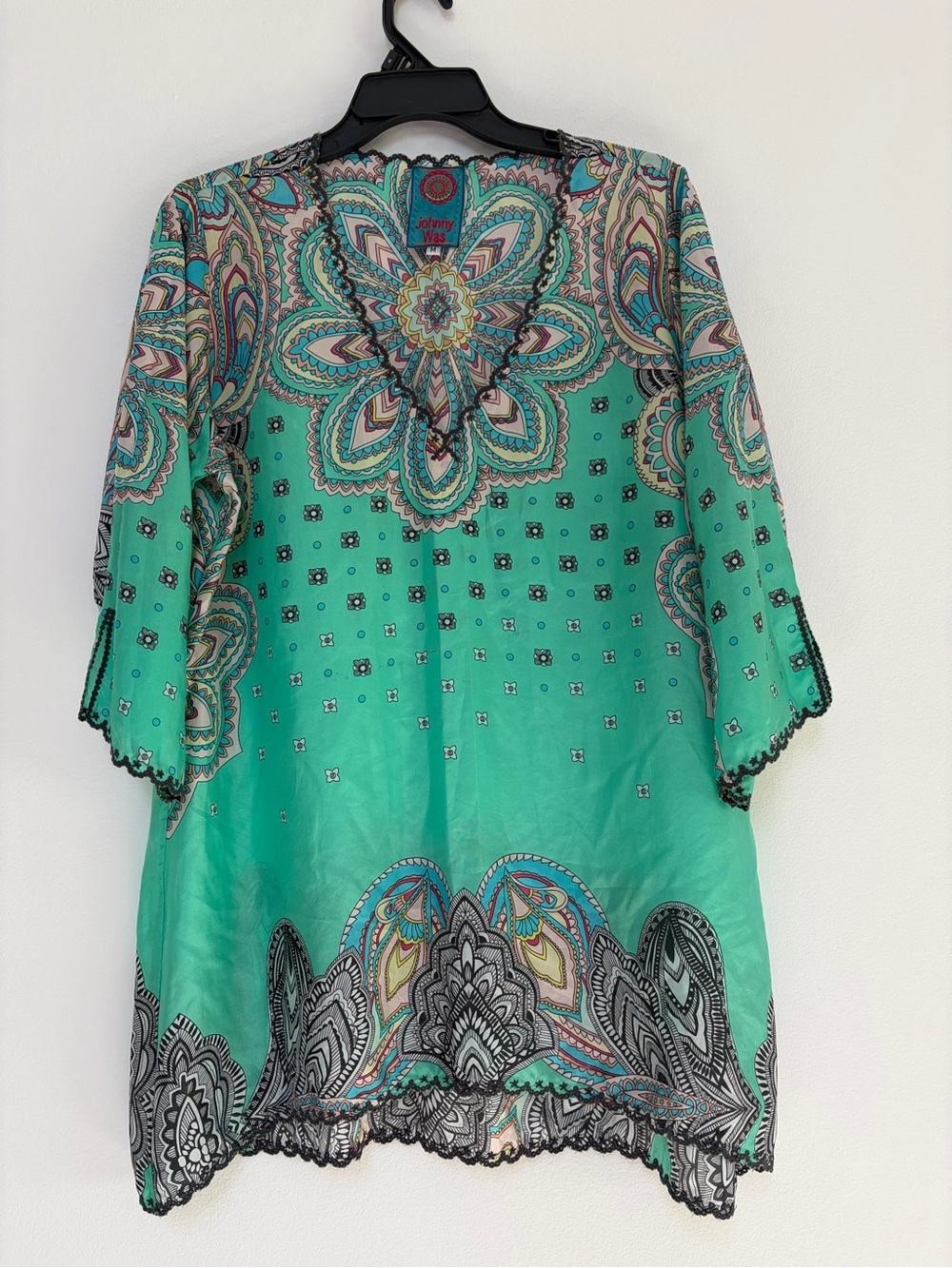 Johnny Was Silk Tunic Top Size Medium Green